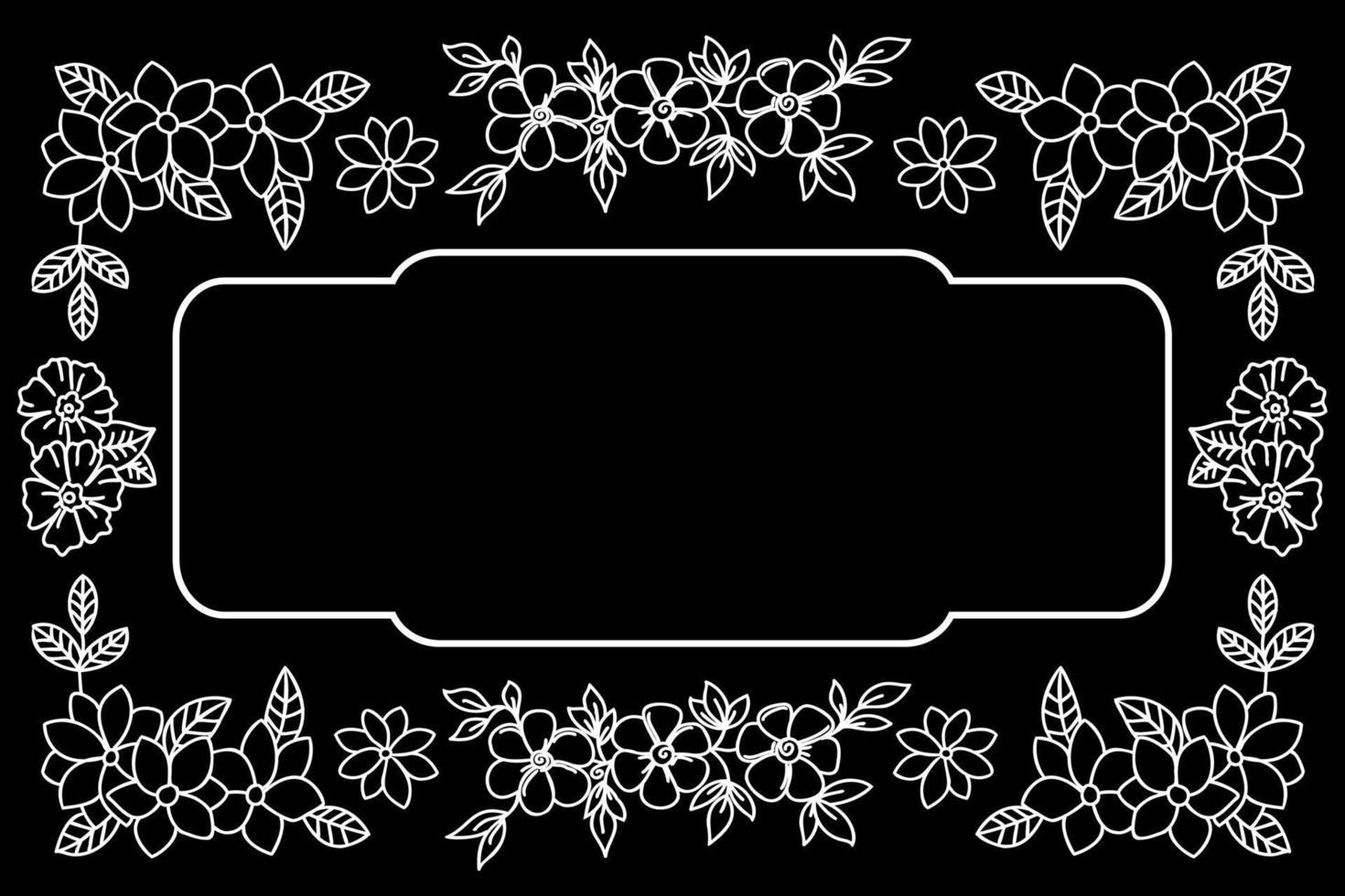 Frame with flowers. Abstract floral frame, copy space with white flowers on black background. Copy space for your text. vector