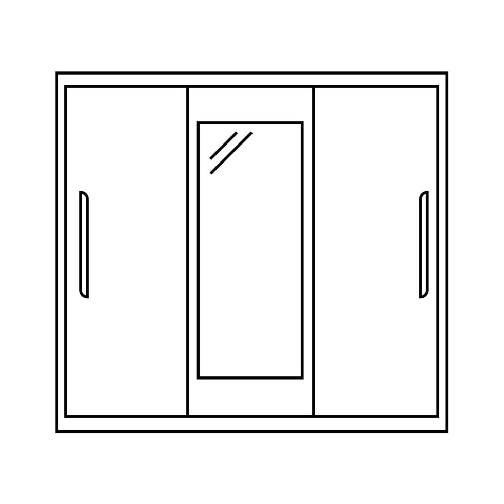 Simple monochrome bedroom sliding wardrobe icon in a line style. Vector interior item isolated on a white background