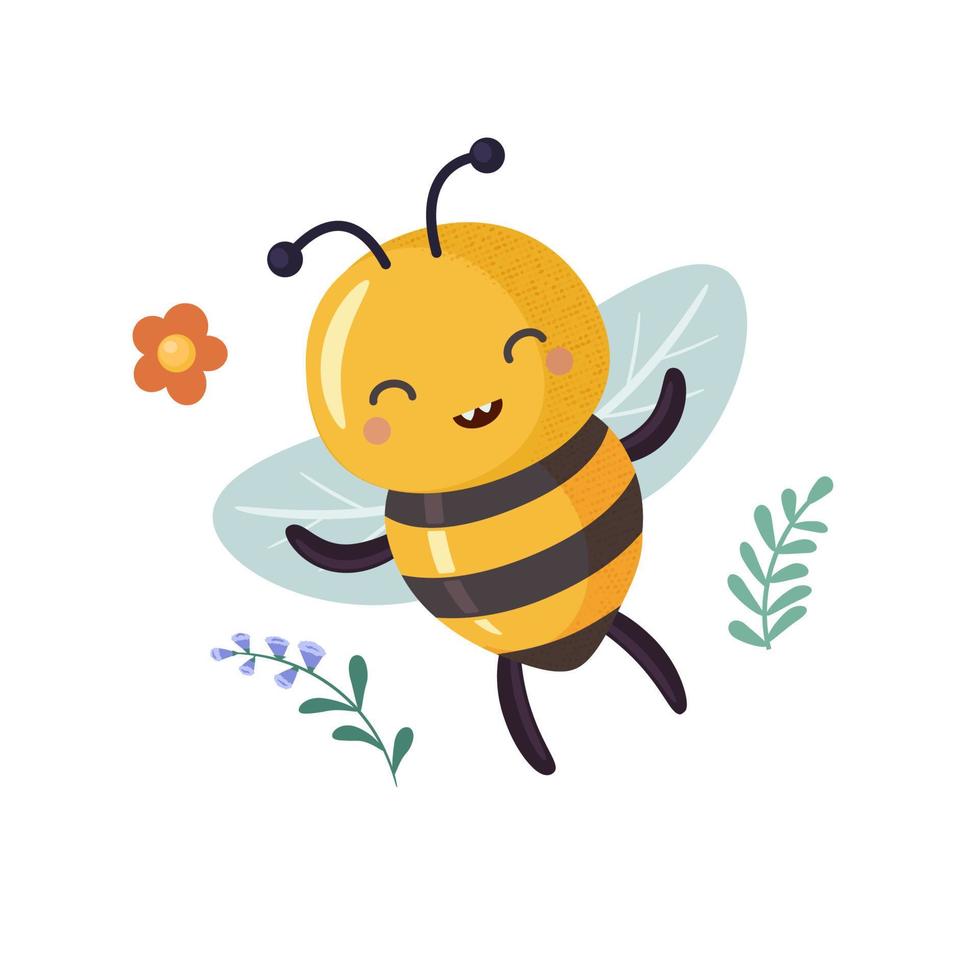 suerte abeja ganador. dibujos animados abeja linda personaje en plano estilo. vector