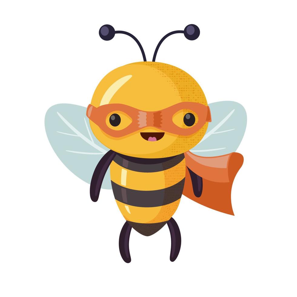 Bee in superhero costume. Cartoon bee cute character in flat style. vector