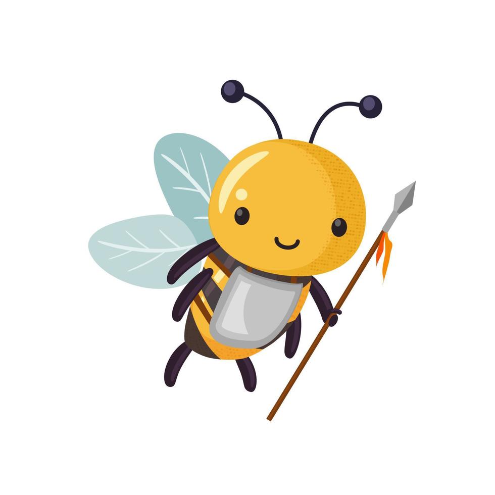 Bee guardian protector of the hive. Cartoon bee cute character in flat style. vector