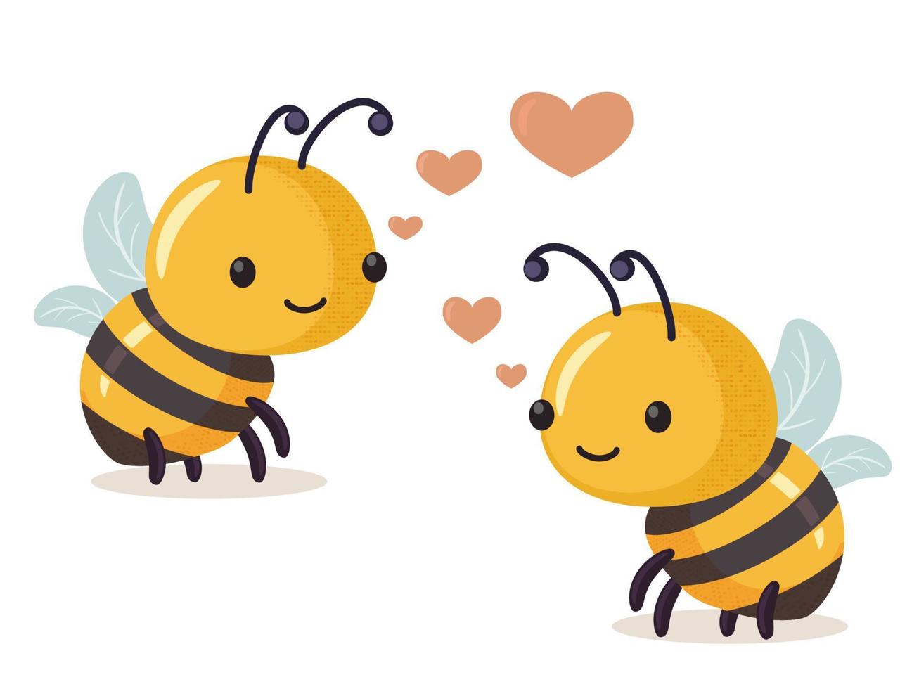 Couple of bees in love. Cartoon bee cute character in flat style. vector