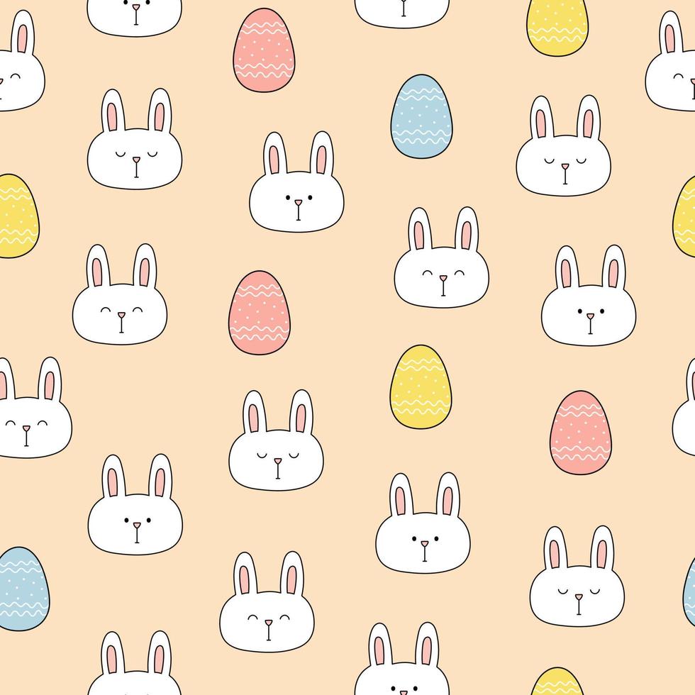 Seamless pattern with cute bunny heads and Easter eggs on pink background. Template for baby design, Easter decor vector