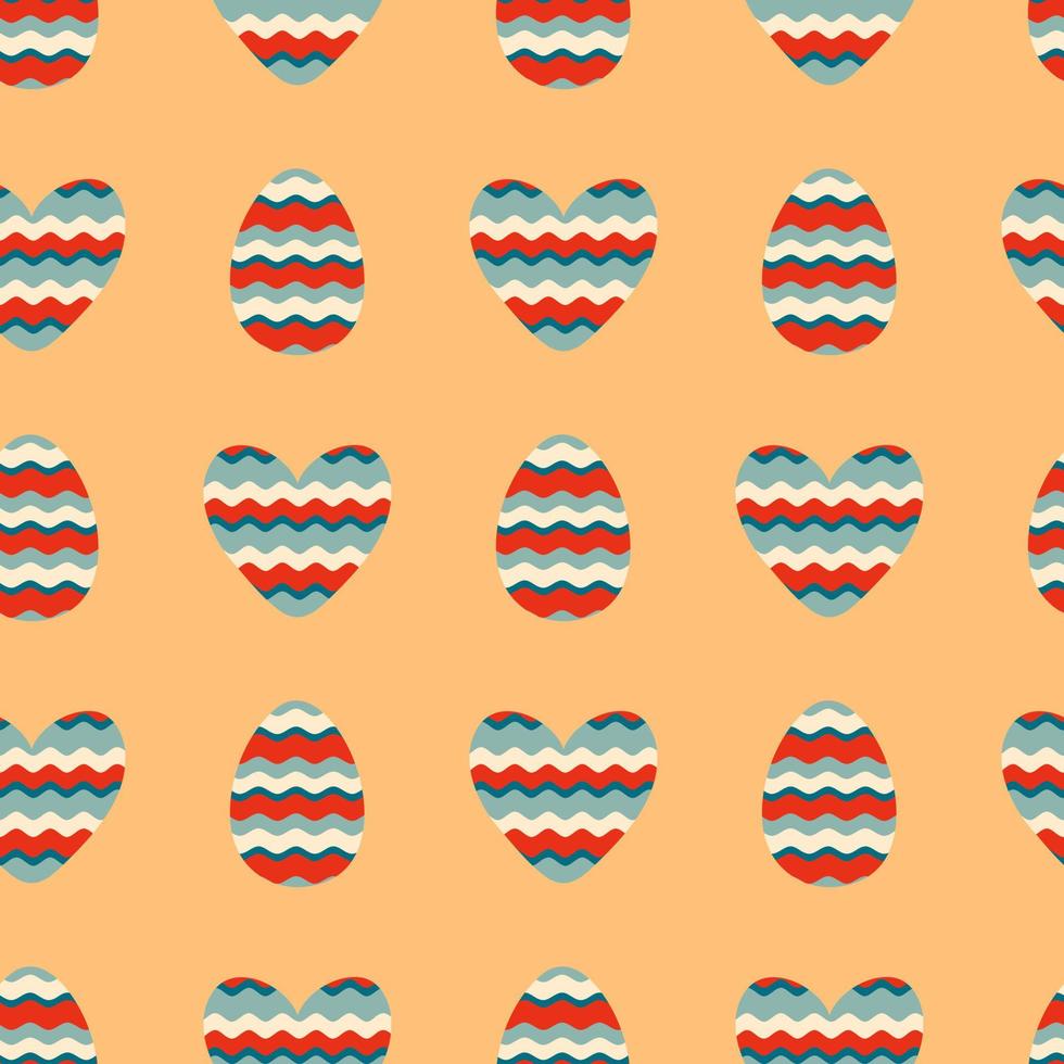 Retro style wavy Easter eggs and hearts seamless pattern. Perfect print for tee, paper, fabric, textile. vector
