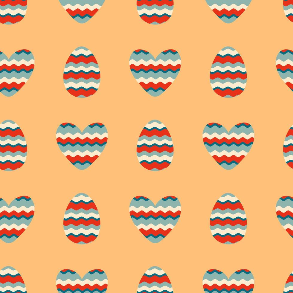 Retro style wavy Easter eggs and hearts seamless pattern. Perfect print