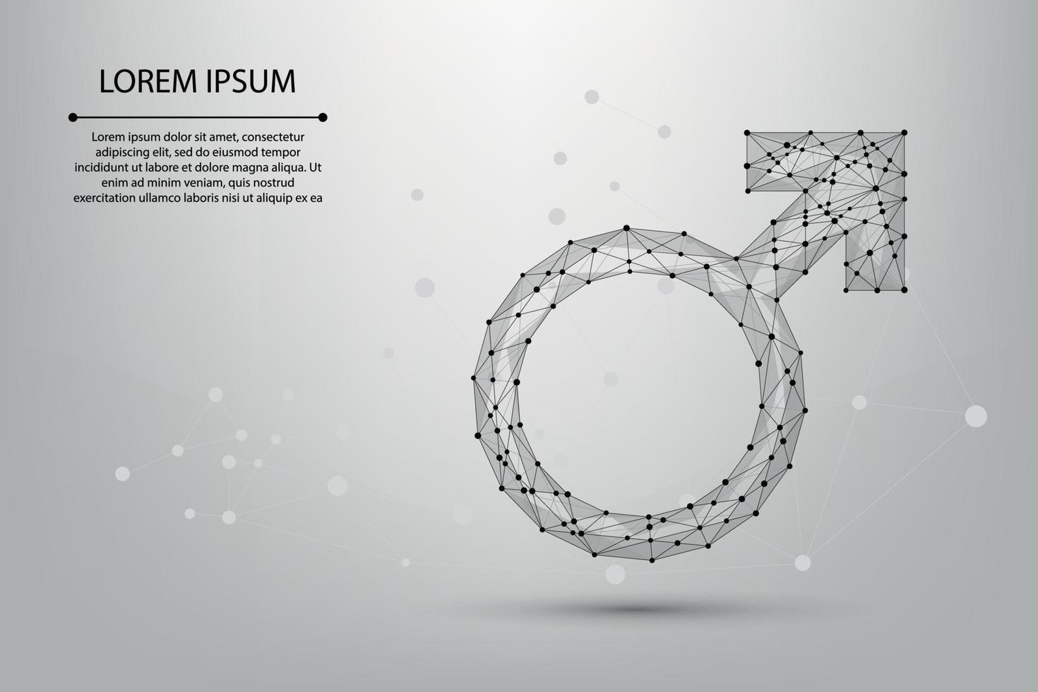 Abstract mesh line and point male symbols. Low poly wireframe sex concept. Polygonal vector futuristic illustration