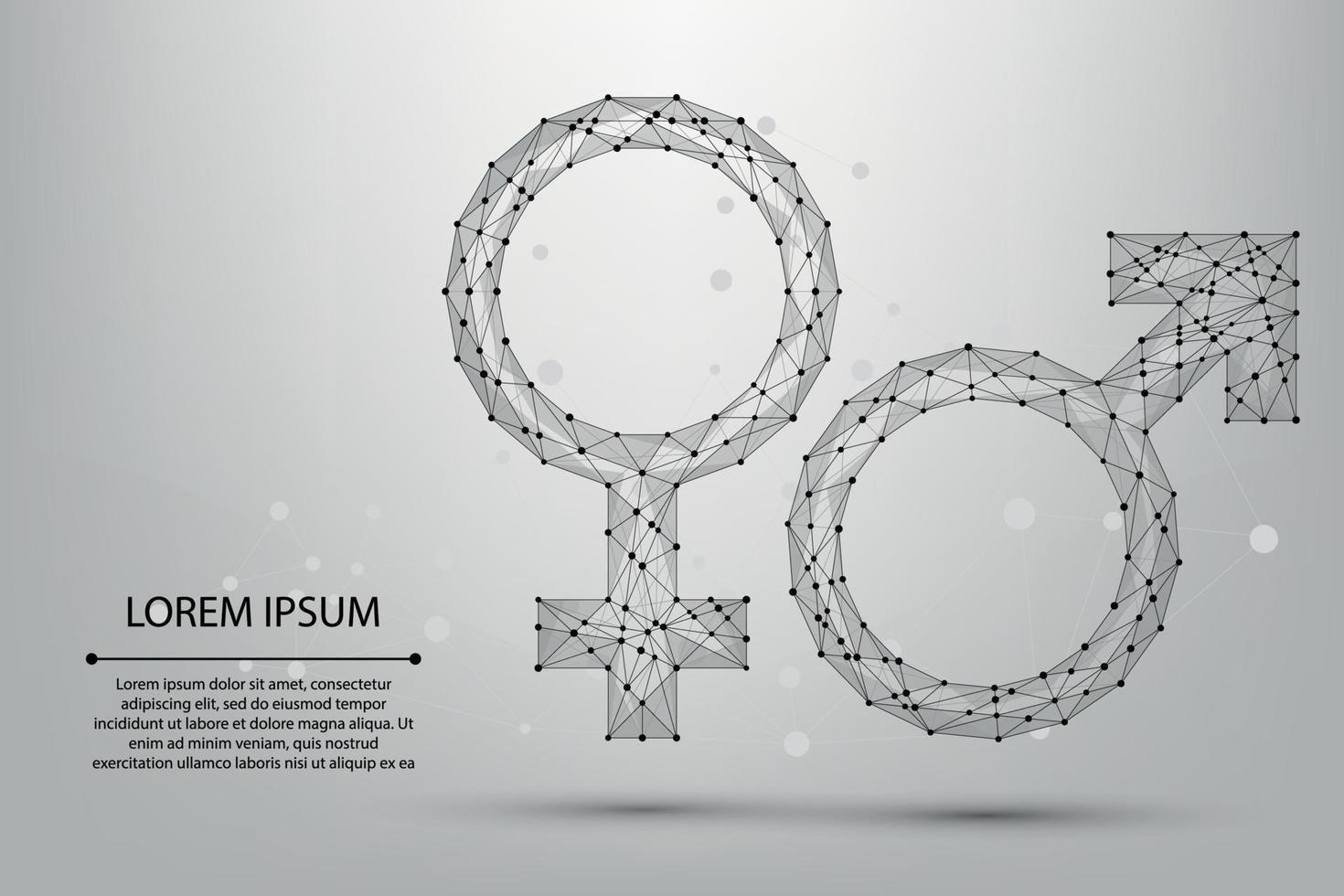 Abstract mesh line and point male and female symbols. Low poly wireframe sex concept. Polygonal vector futuristic illustration