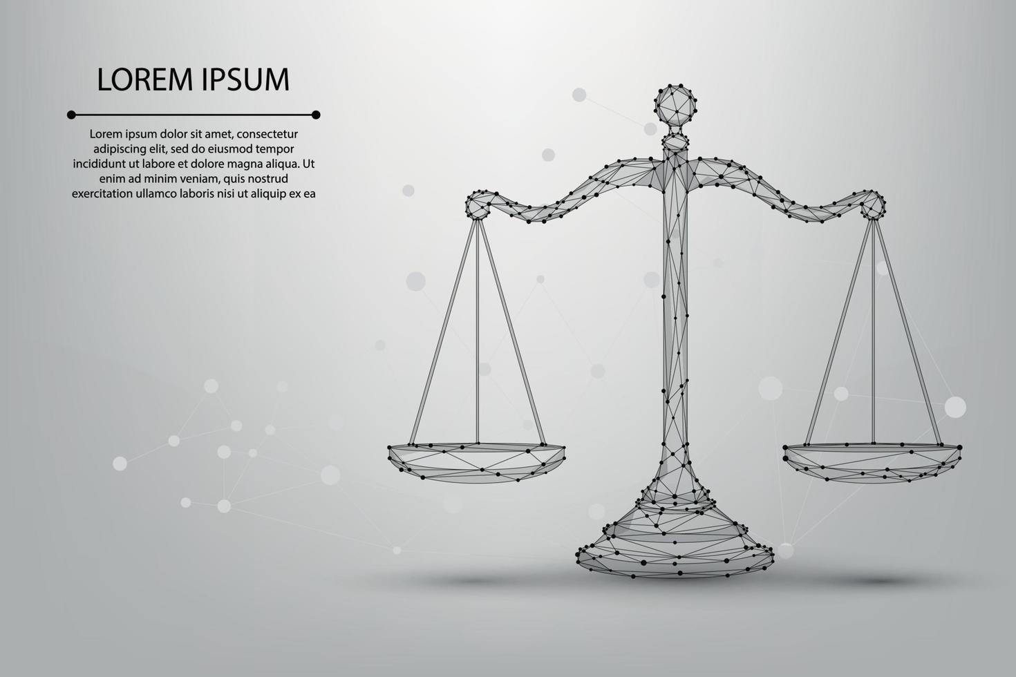 Abstract mesh line and point scales of justice symbols. Low poly wireframe law judgement concept. Polygonal vector futuristic illustration