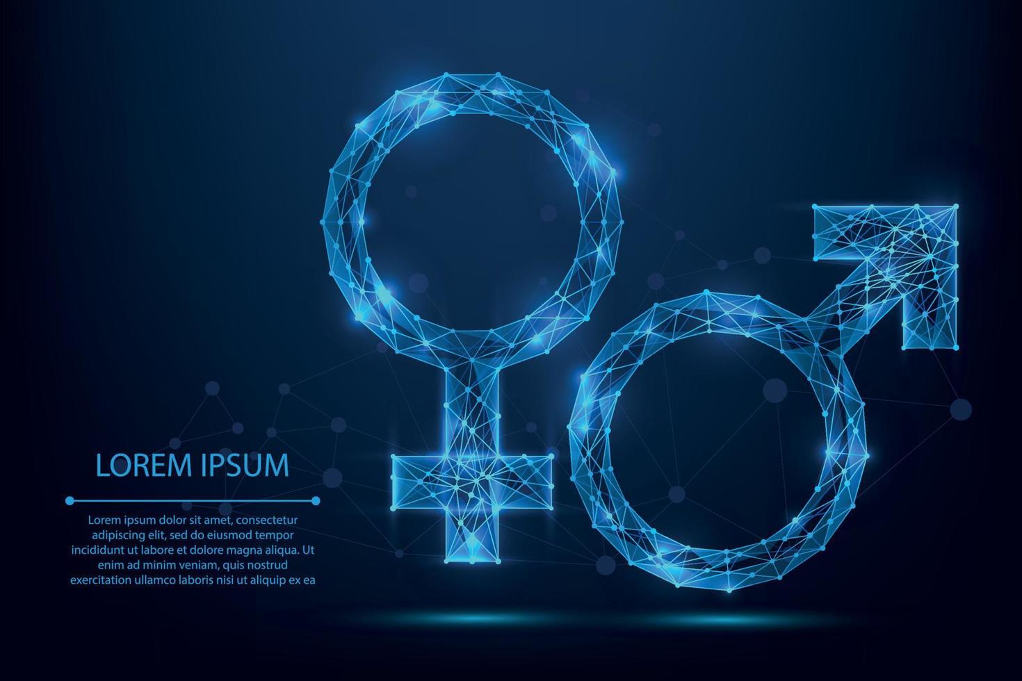 Abstract mesh line and point male and female symbols. Low poly wireframe sex concept. Polygonal vector futuristic illustration