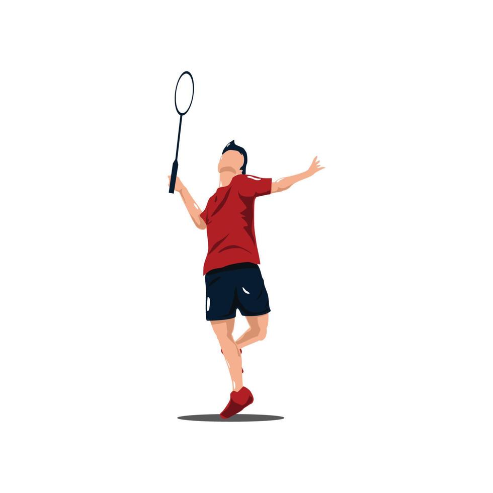 vector ilustraciones - bádminton atleta son jugando ataque con imponente volante - plano dibujos animados estilo