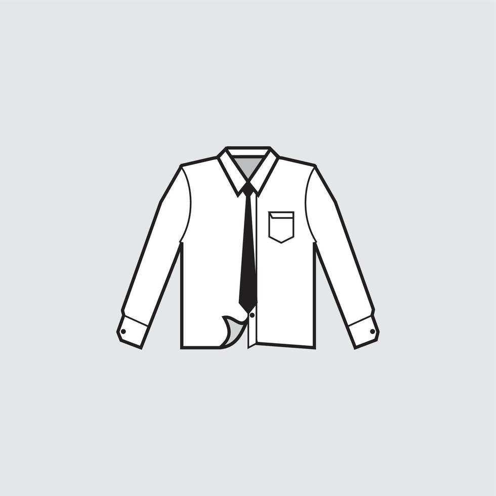vector illustrations - white collared formal cloth long sleeve with pocket and tie - flat icon style