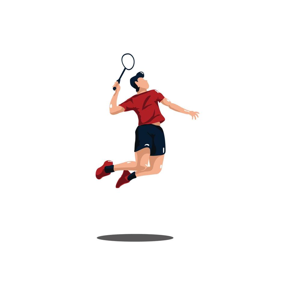 vector illustrations - sport men are playing badminton attack with jumping smash - flat cartoon style