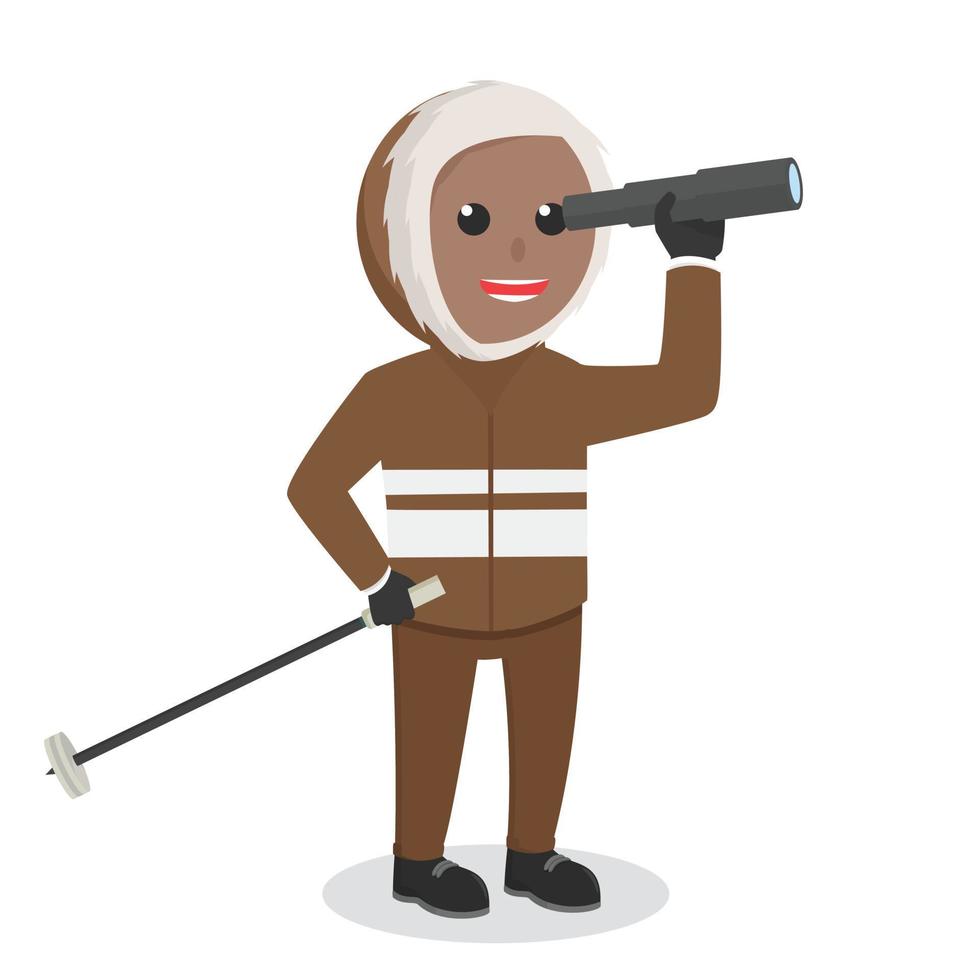 polar explorer african character use telescope vector