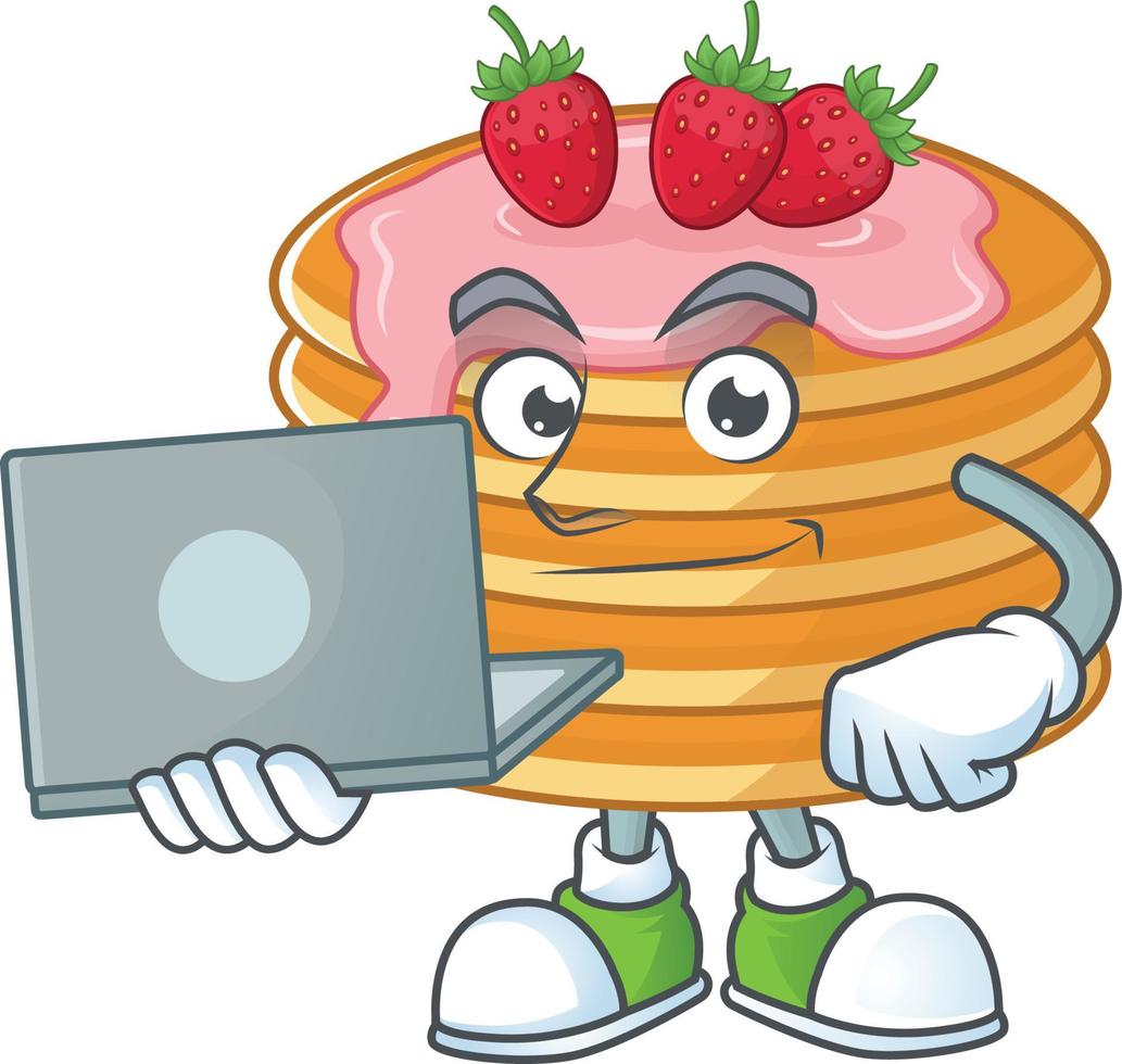 Strawberry cream pancake Cartoon character vector