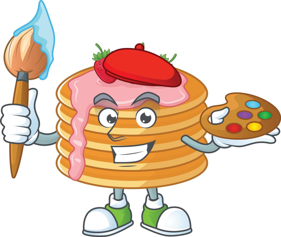 Strawberry cream pancake Cartoon character vector