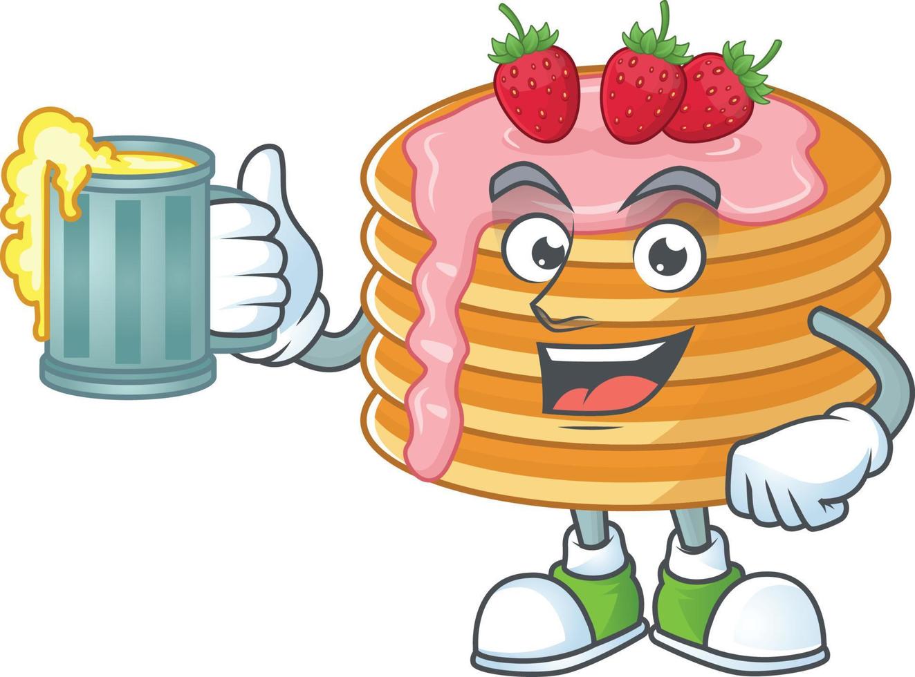 Strawberry cream pancake Cartoon character vector