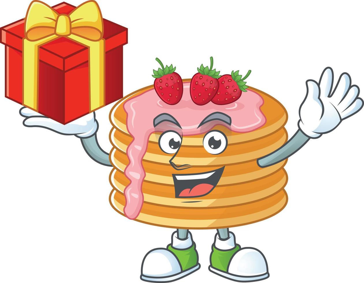 Strawberry cream pancake Cartoon character vector