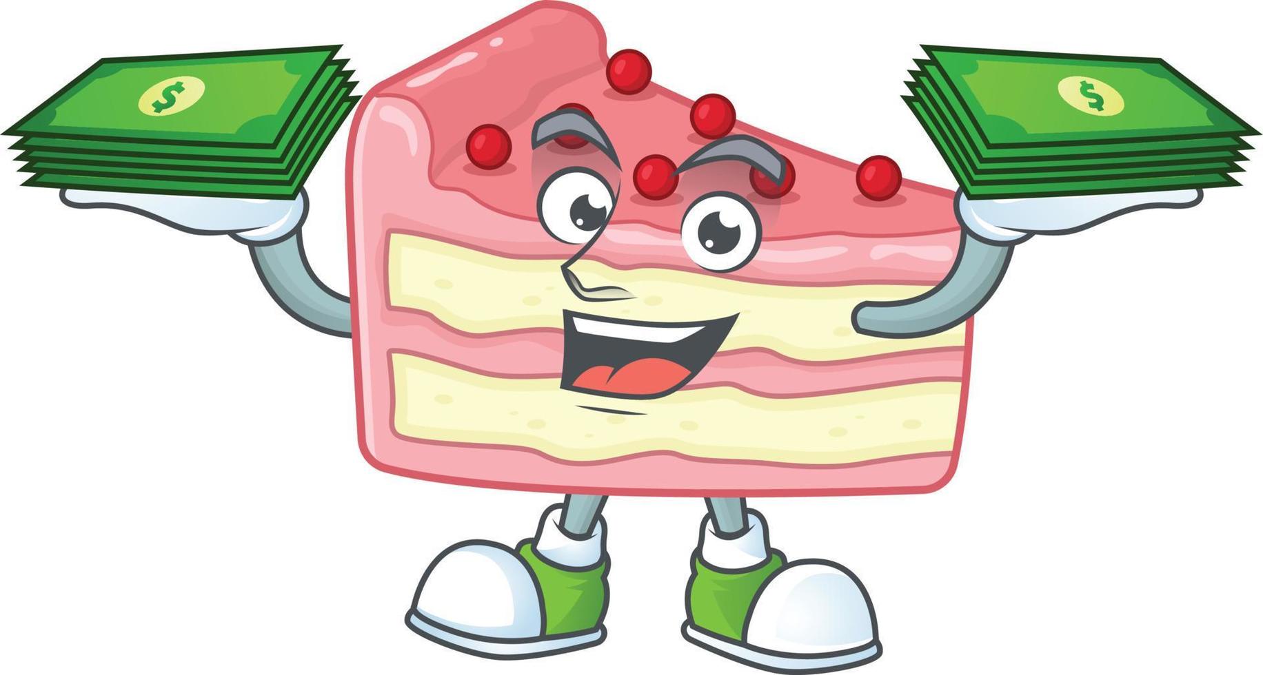 Strawberry slice cake Cartoon character vector