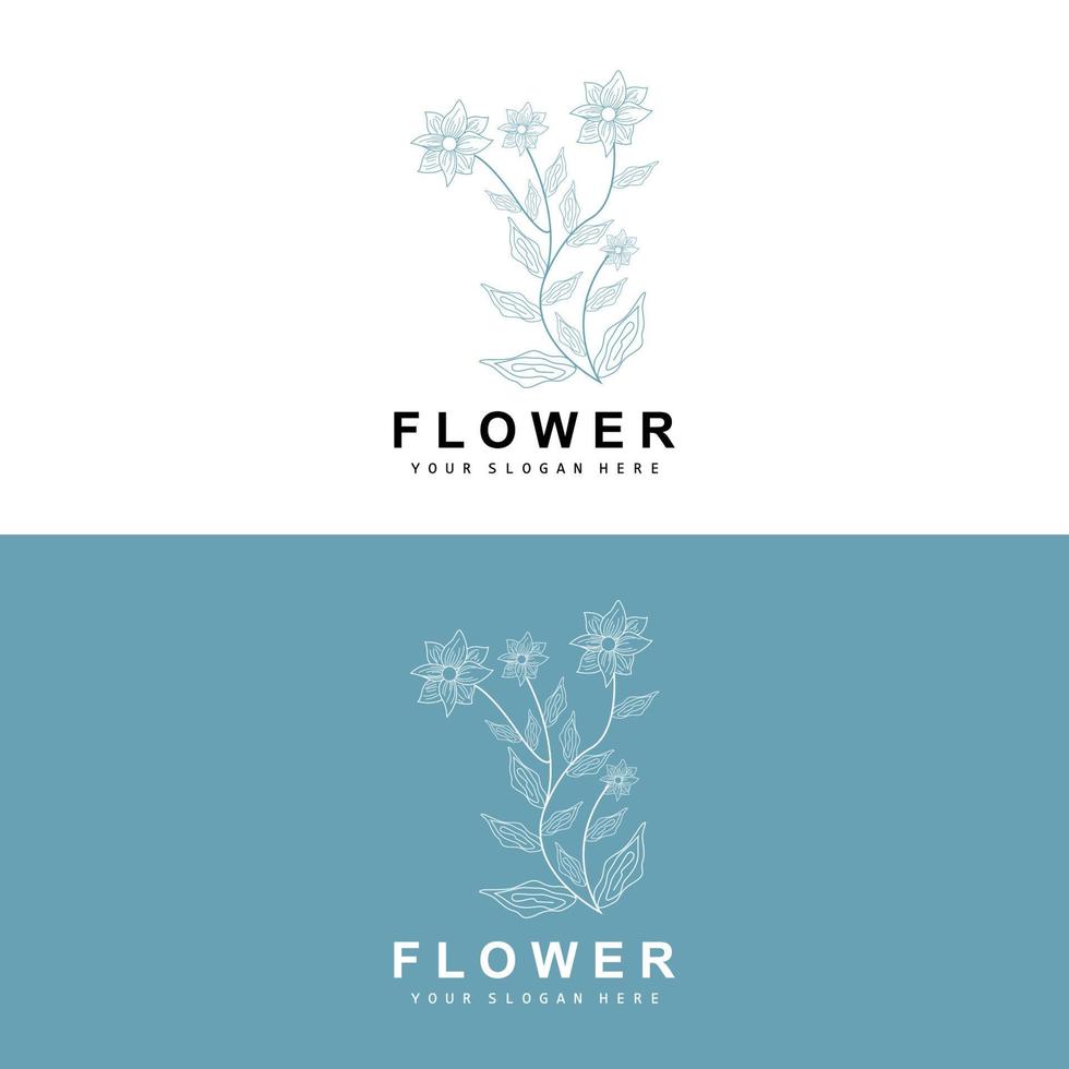 Simple Botanical Leaf and Flower Logo, Vector Natural Line Style, Decoration Design, Banner, Flyer, Wedding Invitation, and Product Branding