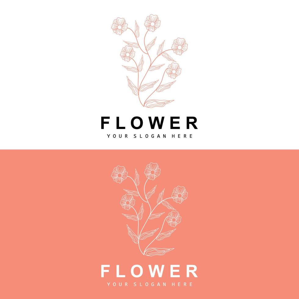 Simple Botanical Leaf and Flower Logo, Vector Natural Line Style, Decoration Design, Banner, Flyer, Wedding Invitation, and Product Branding