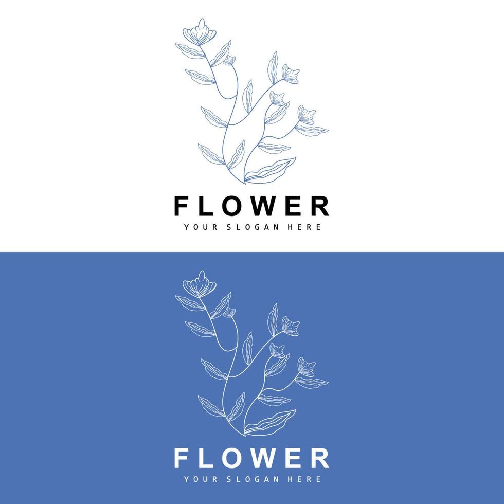 Simple Botanical Leaf and Flower Logo, Vector Natural Line Style, Decoration Design, Banner, Flyer, Wedding Invitation, and Product Branding
