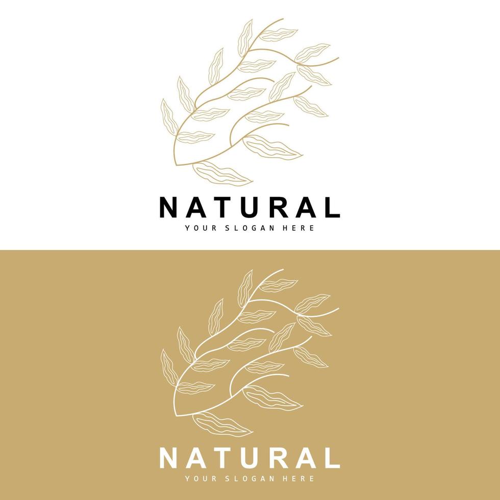 Simple Botanical Leaf and Flower Logo, Vector Natural Line Style, Decoration Design, Banner, Flyer, Wedding Invitation, and Product Branding