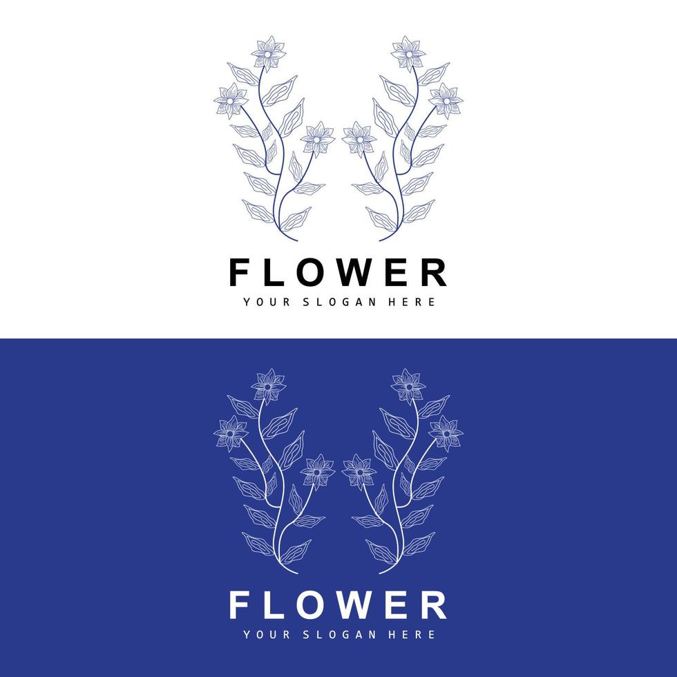 Simple Botanical Leaf and Flower Logo, Vector Natural Line Style, Decoration Design, Banner, Flyer, Wedding Invitation, and Product Branding