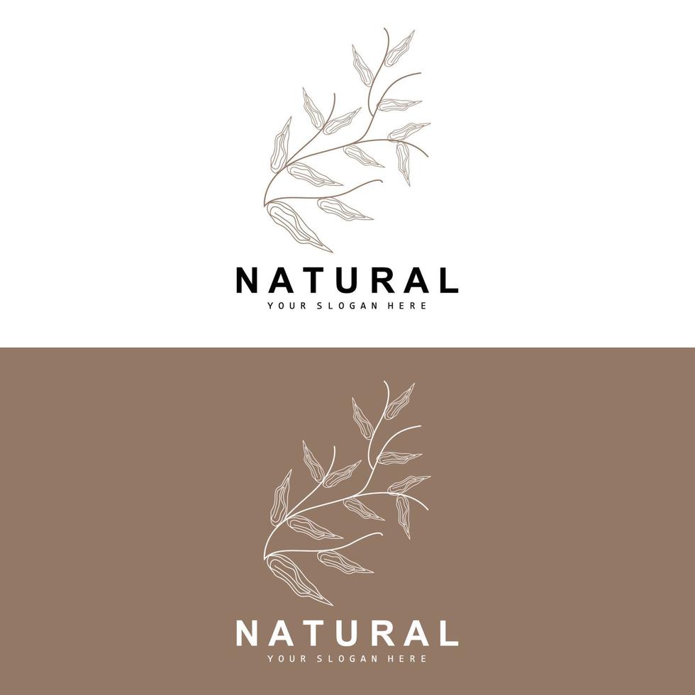 Simple Botanical Leaf and Flower Logo, Vector Natural Line Style, Decoration Design, Banner, Flyer, Wedding Invitation, and Product Branding