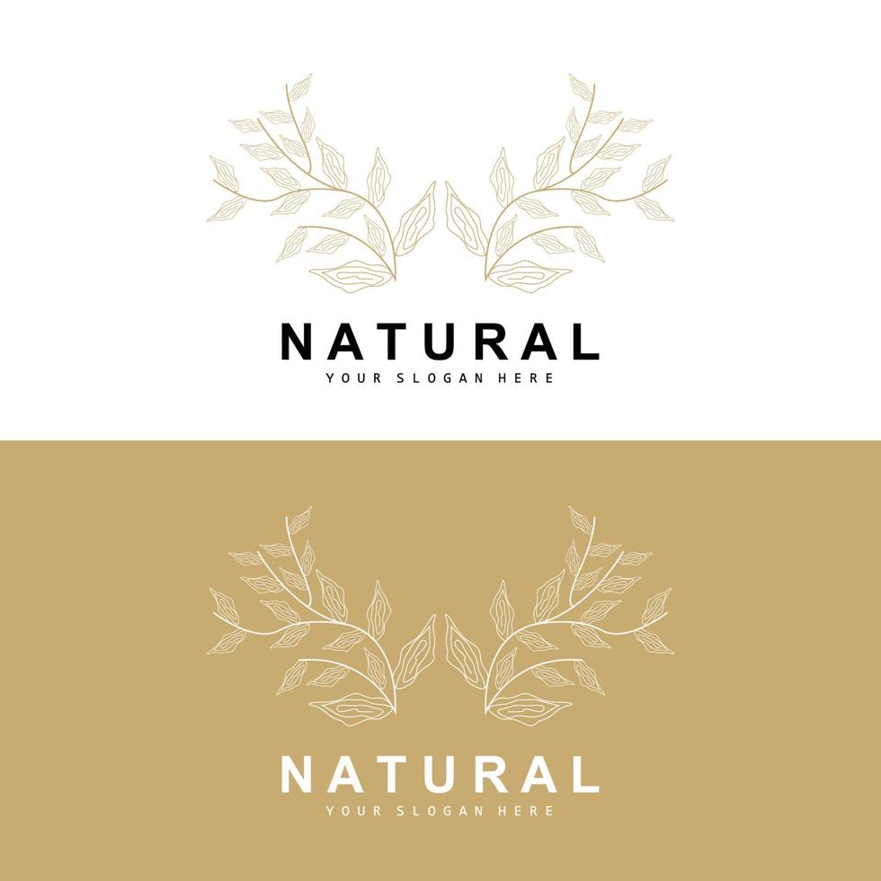 Simple Botanical Leaf and Flower Logo, Vector Natural Line Style, Decoration Design, Banner, Flyer, Wedding Invitation, and Product Branding