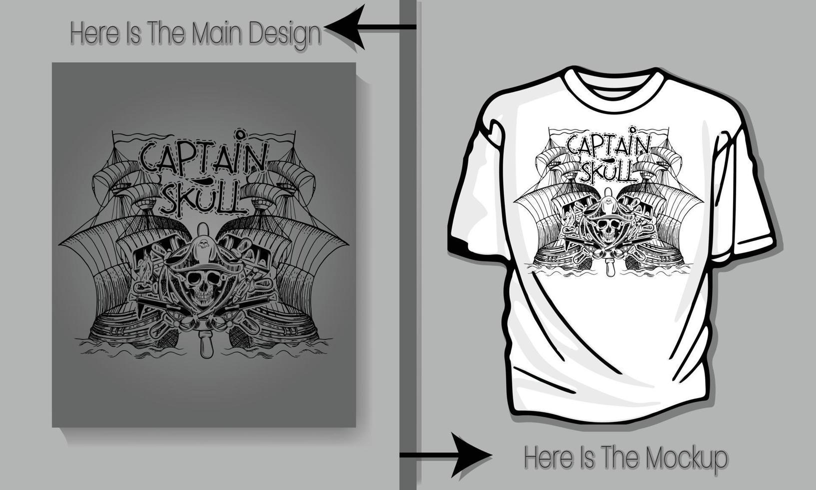 Captain Skull With His Ship vector
