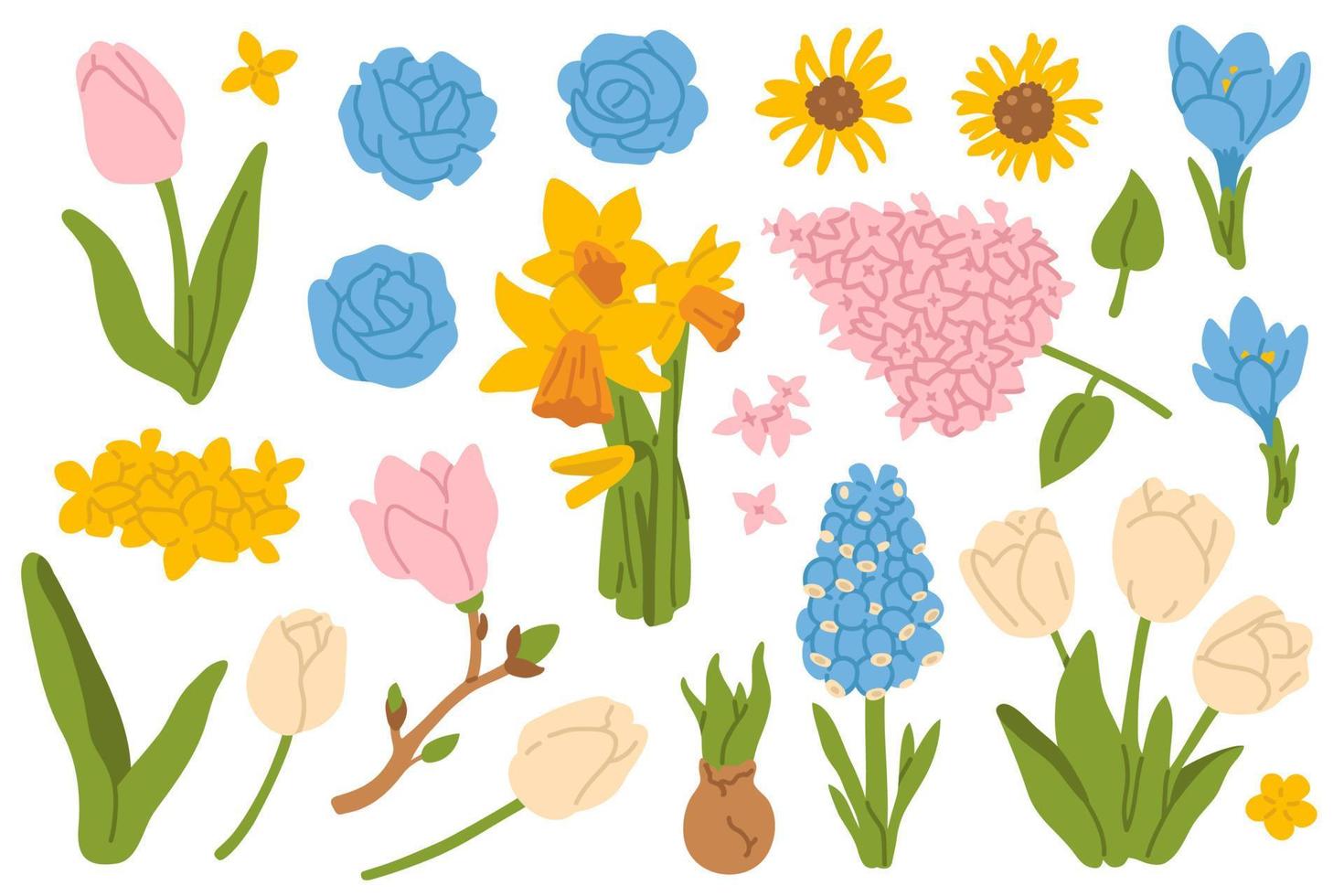 set of doodle flowers vector