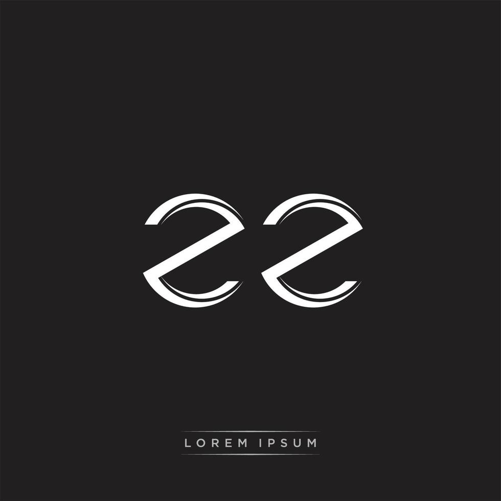 ZZ Initial Letter Split Lowercase Logo Modern Monogram Template Isolated on Black White vector