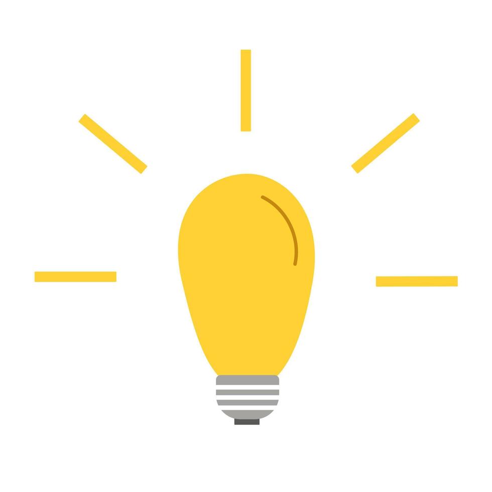 Burning light bulb with yellow light and rays. A symbol of idea and creativity vector