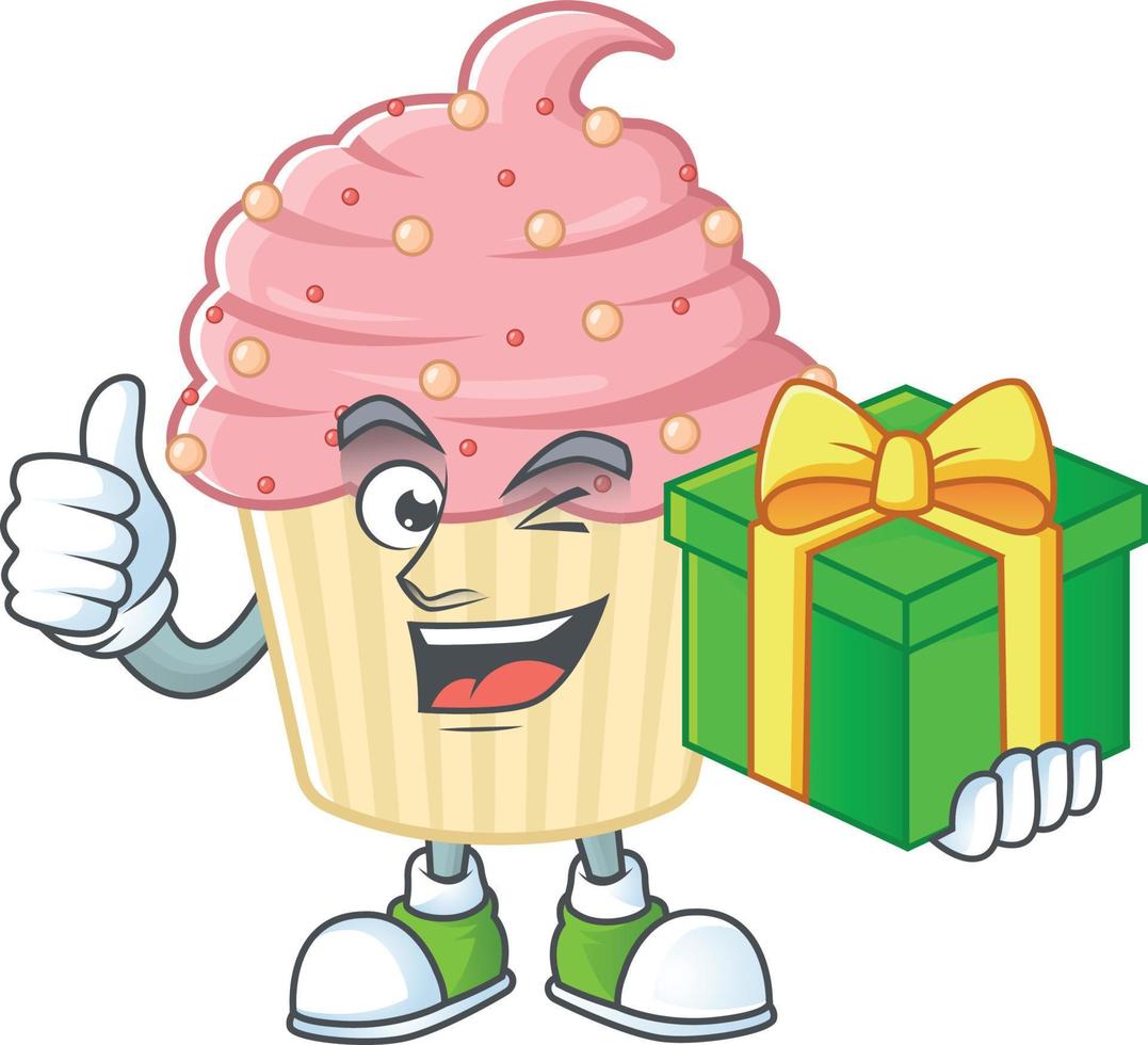 Strawberry cupcake Cartoon character vector