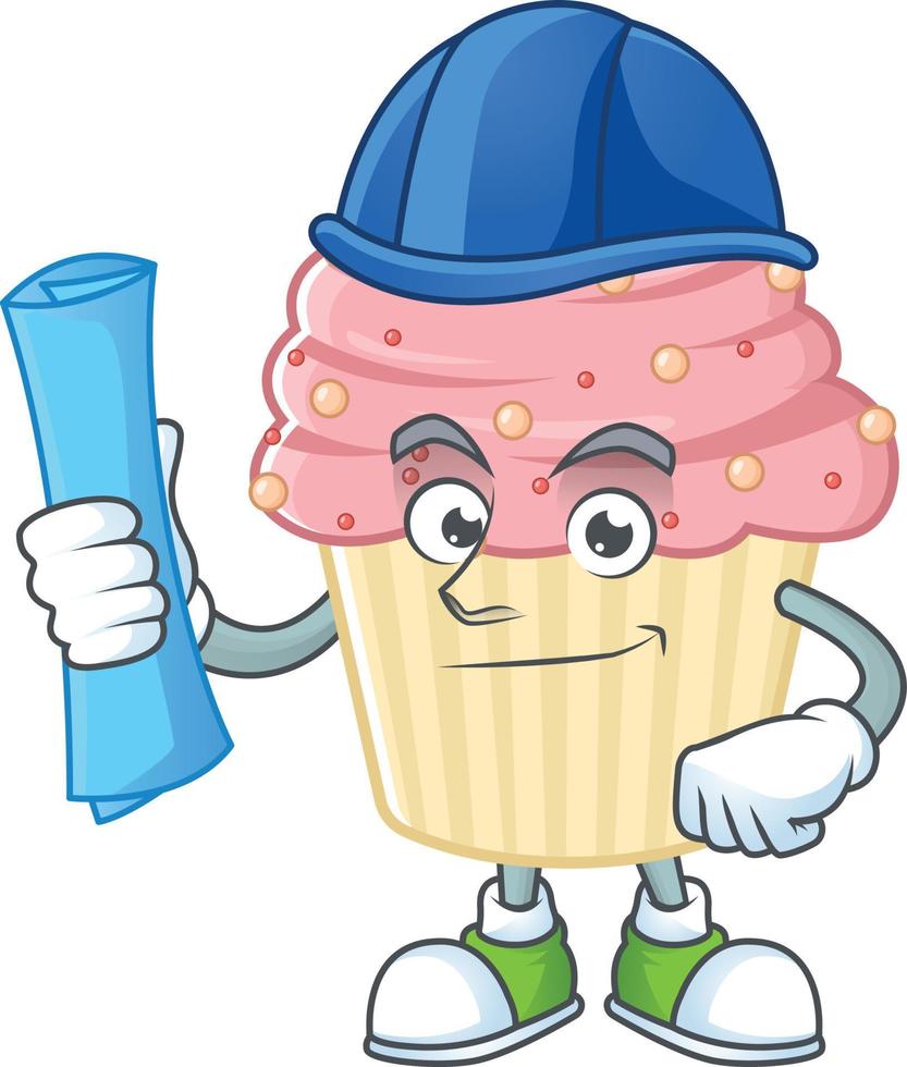 Strawberry cupcake Cartoon character vector