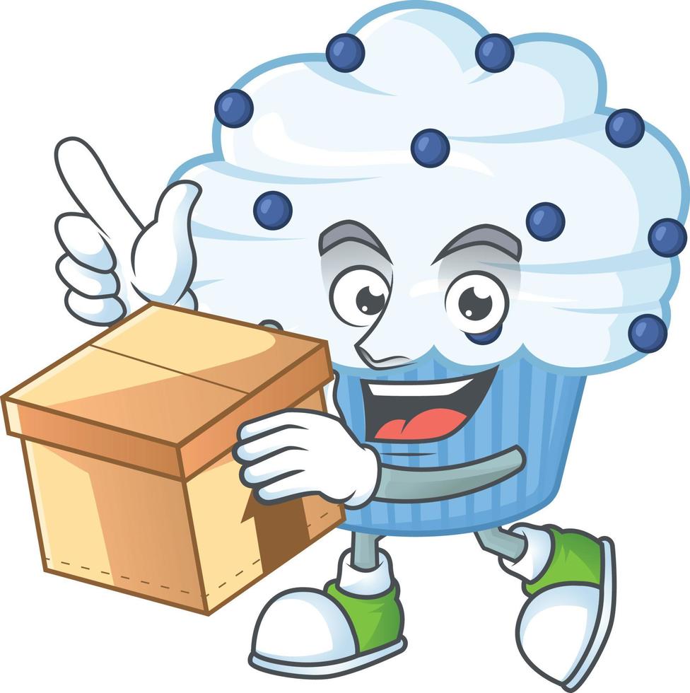 Vanilla blue cupcake Cartoon character vector