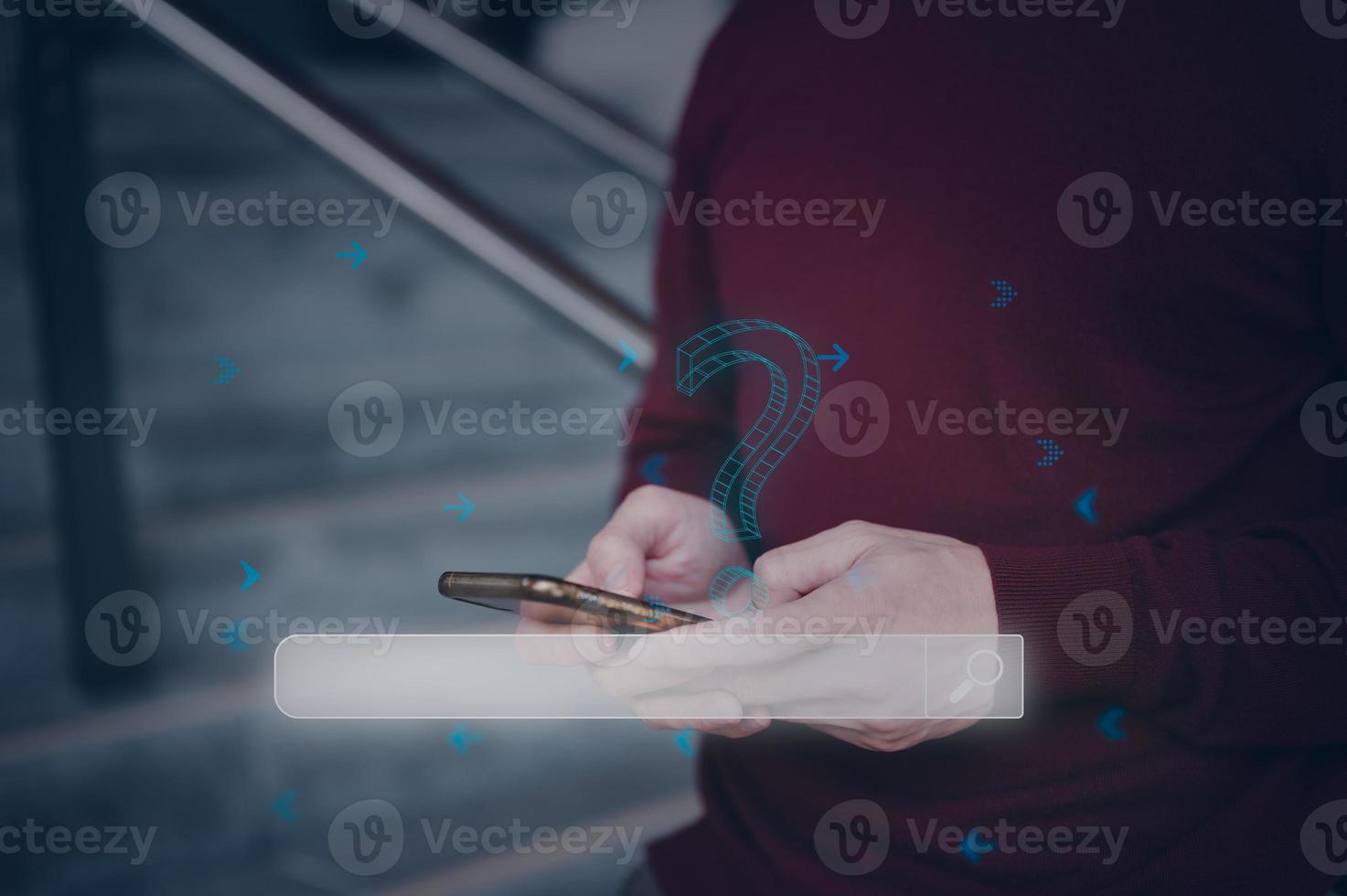 Data Search Technology Search Engine Optimization. man using  smartphone to Searching for information photo