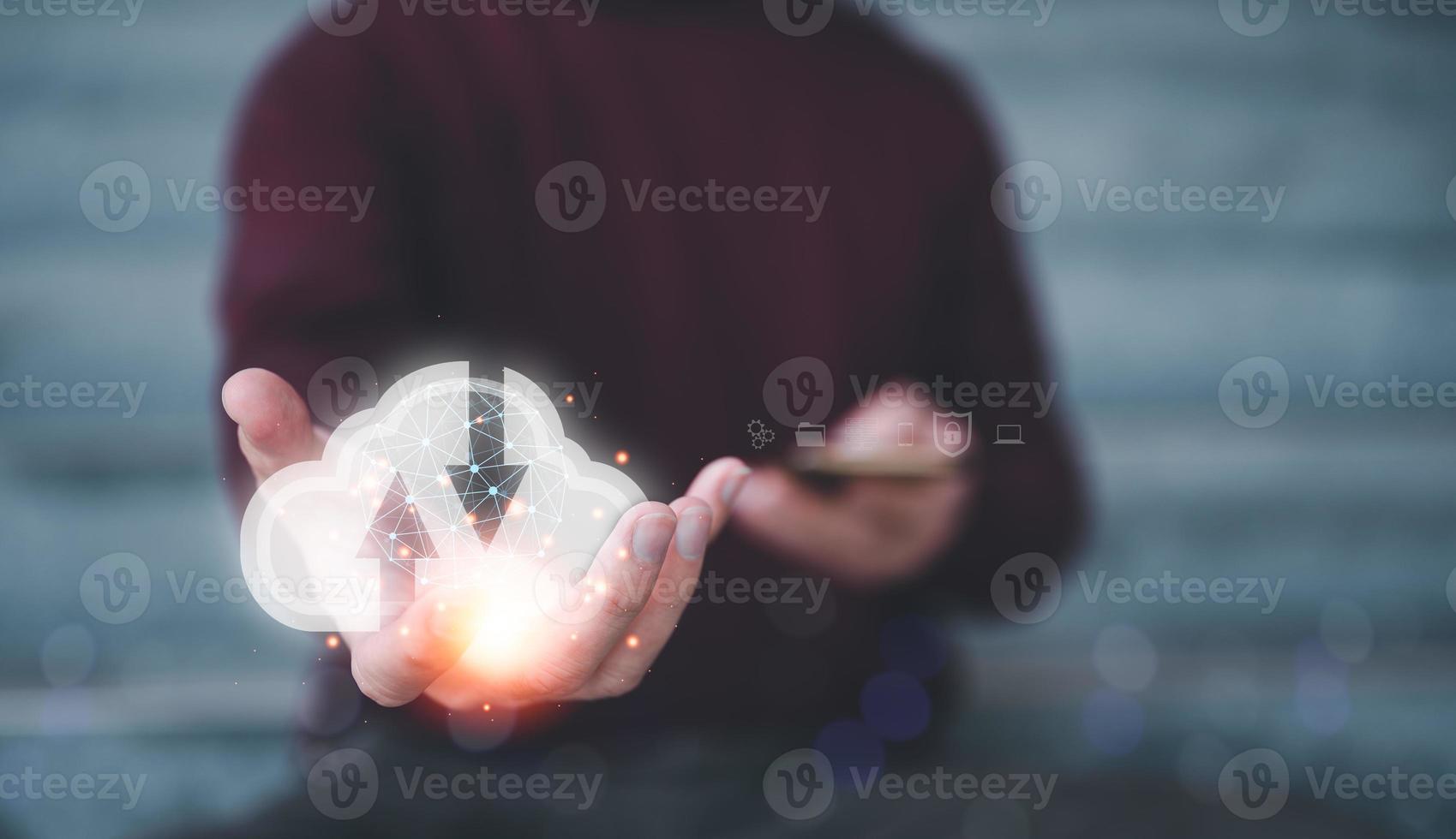 Cloud technology. Data storage. Networking and internet service concept. cloud technology transformation and internet of thing . photo