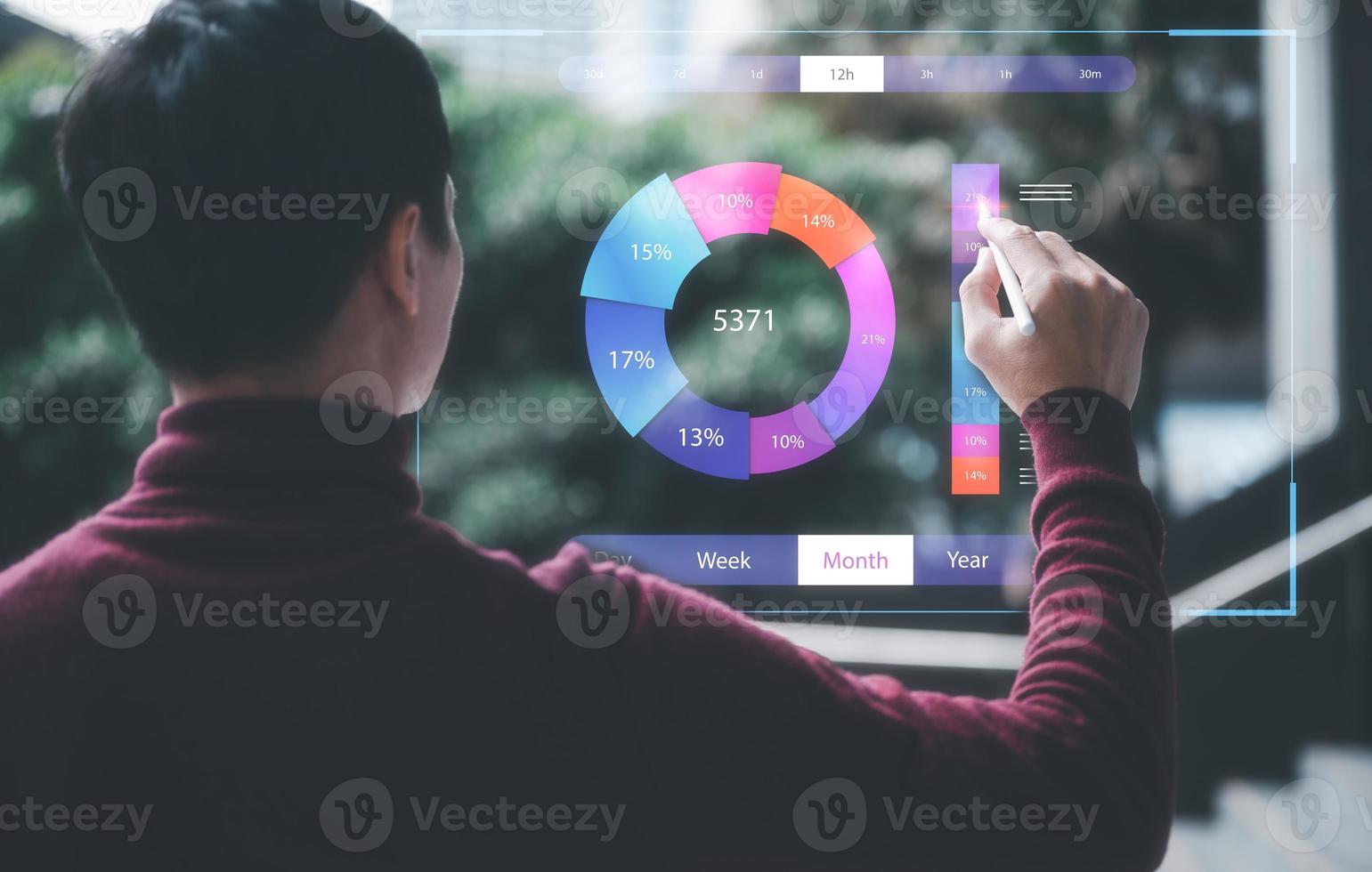 Analyst working with Business Analytics and Data Management System ,man working  with virtual graph data. Corporate strategy for finance, operations, sales, marketing. photo