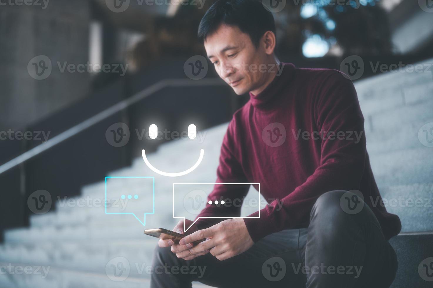 social media in life style digital online valentine concept, man using smart phone with Social media. The concept of living on vacation and playing social media. photo