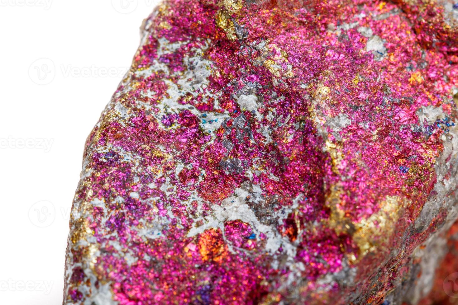 Macro mineral stone Chalcopyrite in the rock on a white background photo