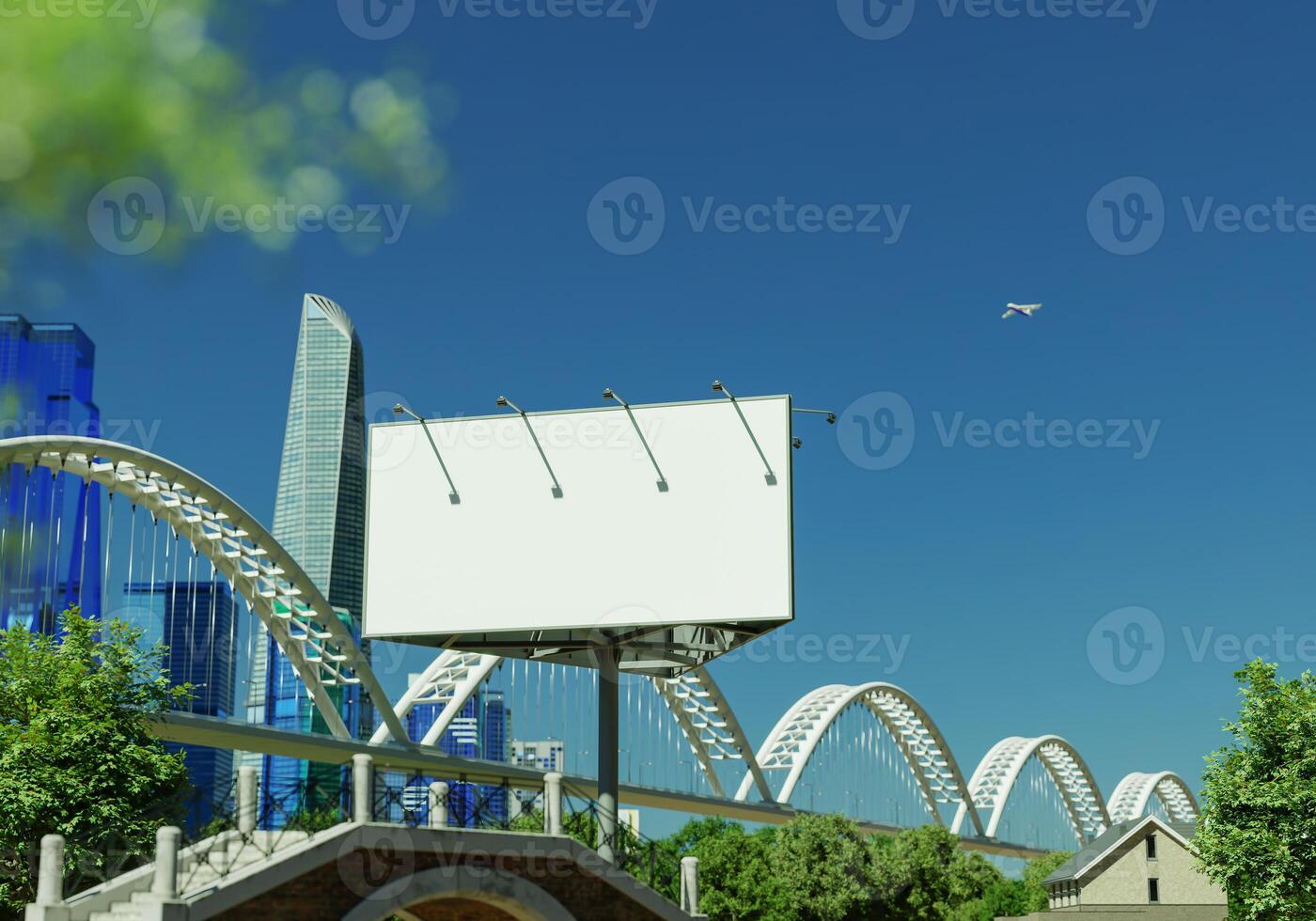 3D mockup blank billboard in downtown rendering photo