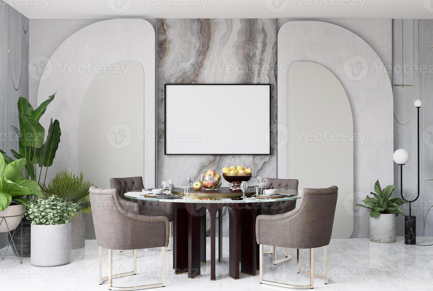 3D illustration Mockup blank photo frame in living room rendering