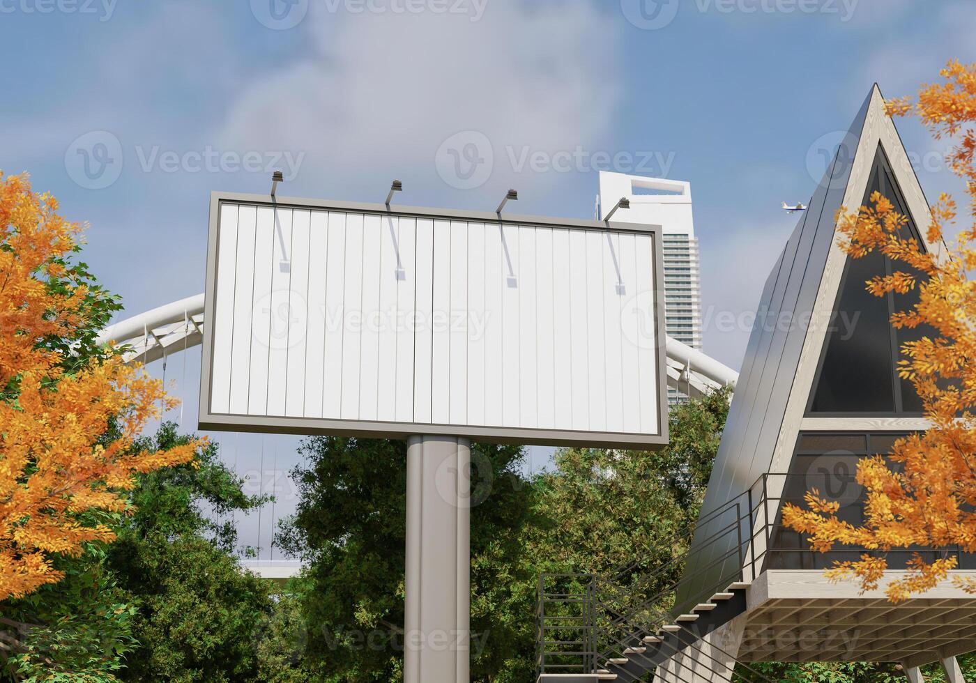 3D mockup blank flip billboard in downtown rendering photo