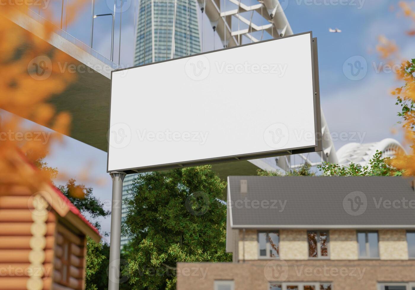 3D mockup blank billboard in downtown rendering photo