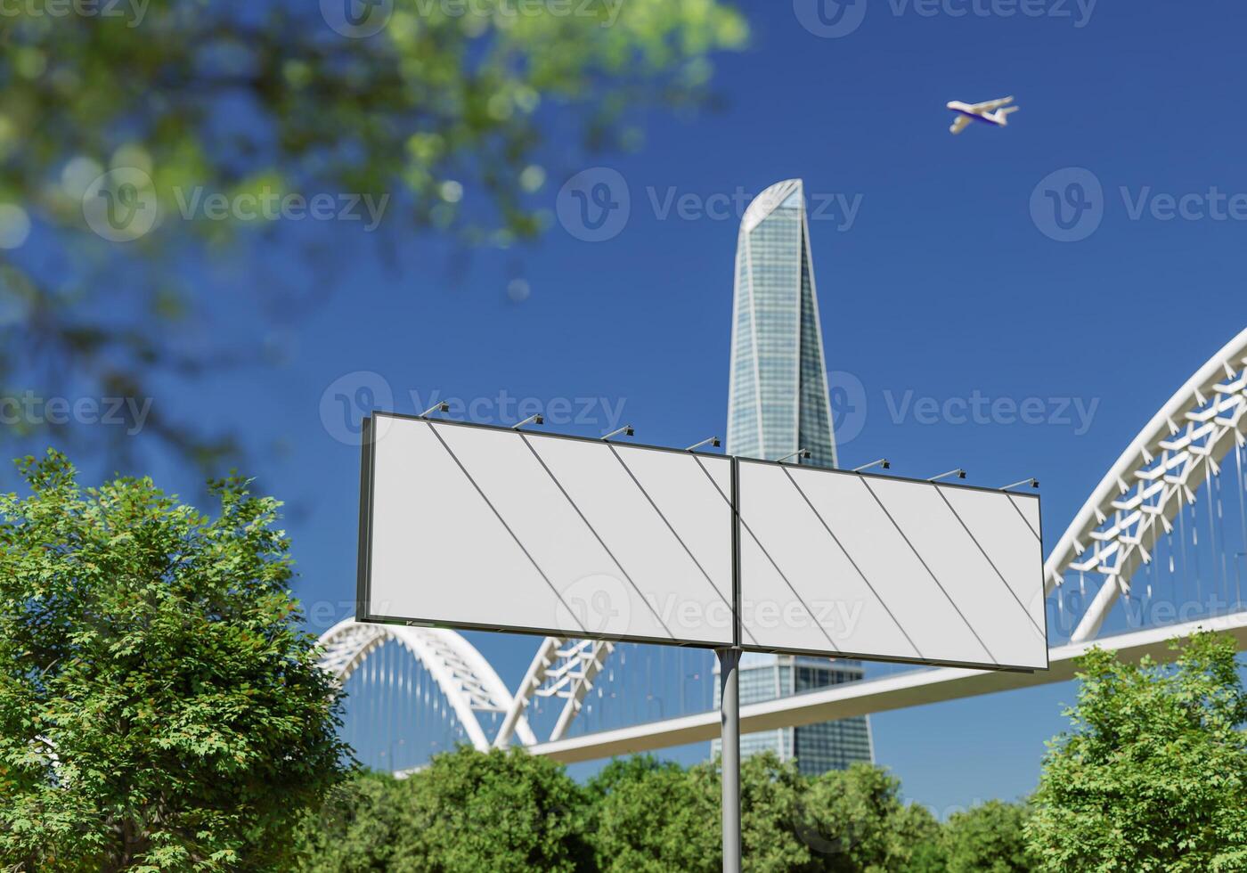 3D mockup blank billboard in downtown rendering photo