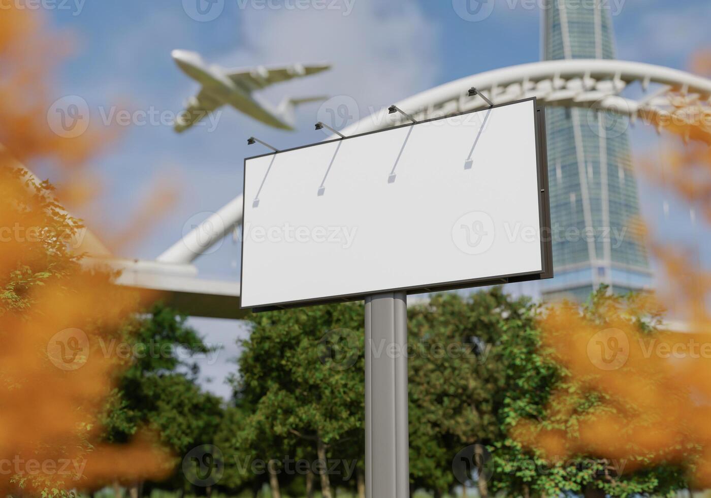 3D mockup blank billboard in downtown rendering photo