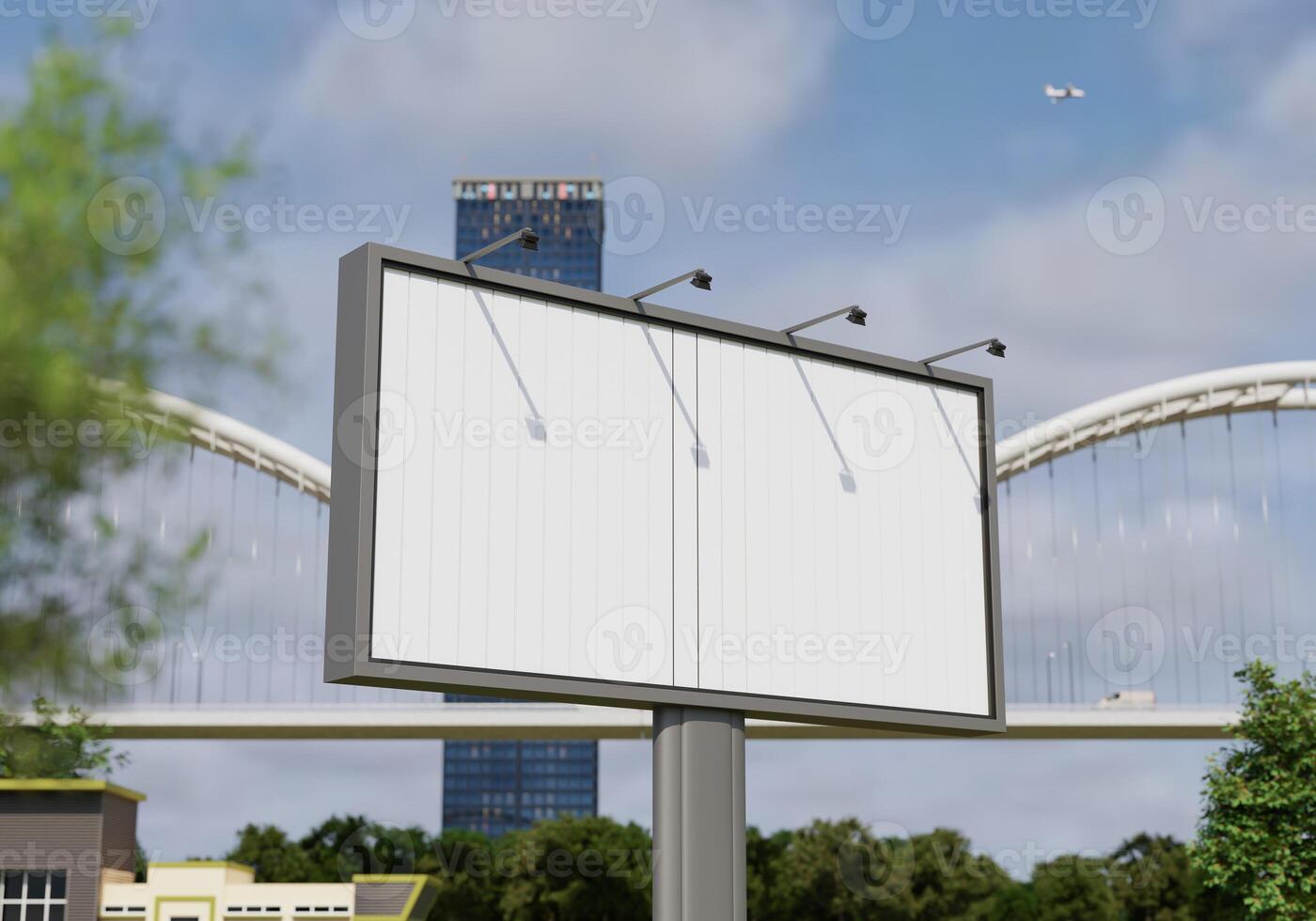 3D mockup blank flip billboard in downtown rendering photo