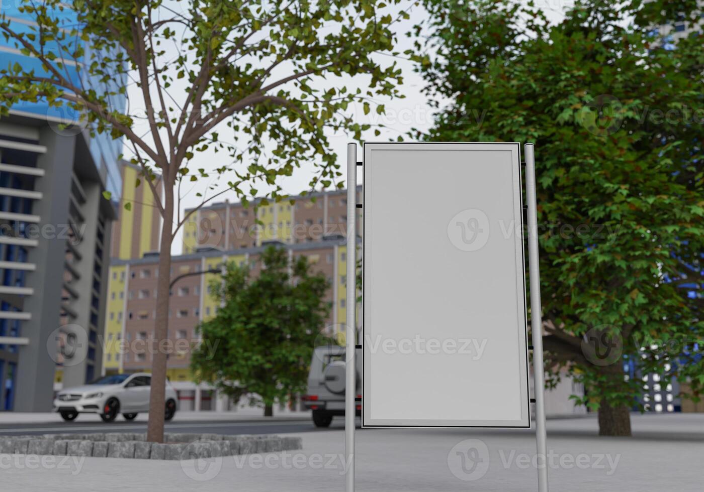 3D mockup blank billboard on street in downtown rendering photo