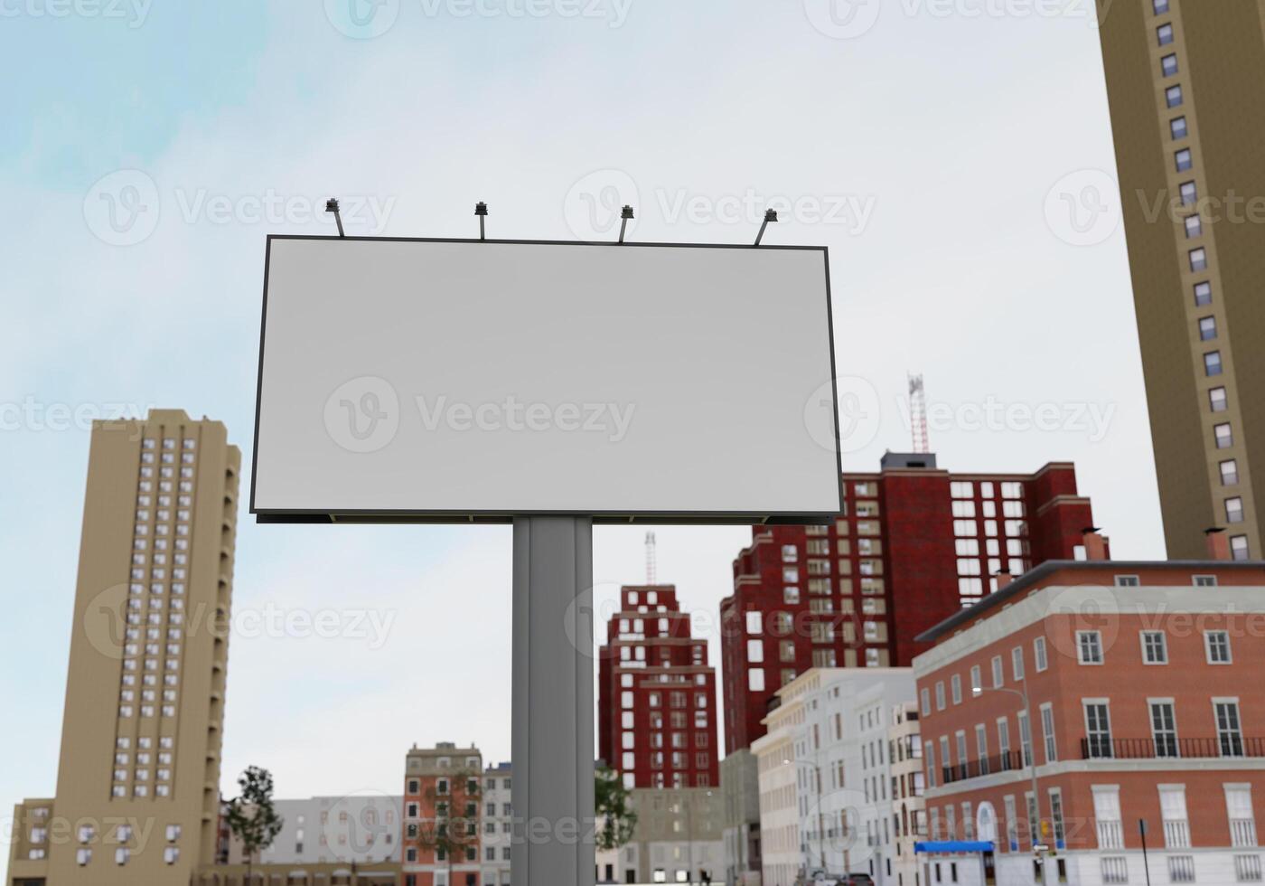 3D mockup blank billboard in downtown rendering photo